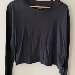 WOMENS American Eagle Navy Fitted Crewneck Long Sleeve Soft Modal Tee XL